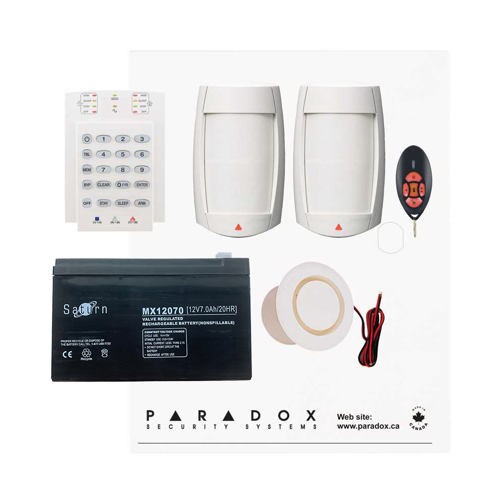 Paradox MG5050+ RF DG Kit with Small Cabinet, K10V Keypad, DG75 PIRs & REM2 Remote