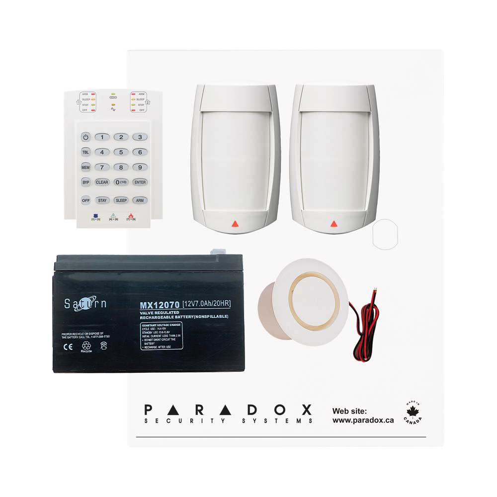 Paradox MG5050+ RF DG Kit with Small Cabinet, K10V Keypad, DG75 PIRs & Plug Pack