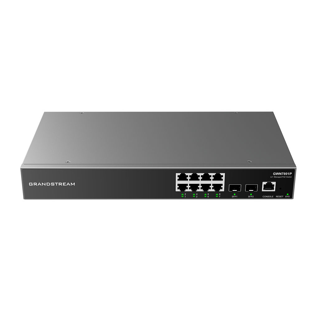 Grandstream GWN7801P Enterprise Layer 2+ PoE Network Switch, 8 x GigE, 2 x SFP