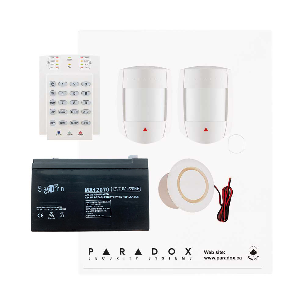 Paradox MG5050+ RF DG Kit with Small Cabinet, K10V Keypad, DG55 PIRs & Plug Pack