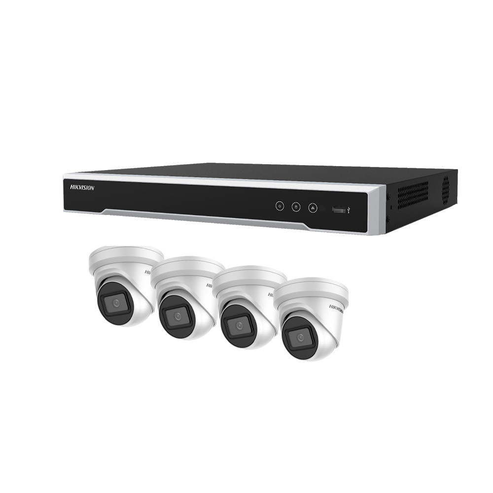 Hikvision 8 Channel  Kit - Includes M series NVR recorder with 4x 6MP Acusense Turret Camera